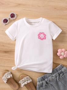 少女白色卡通標語可愛簡約基本款常規袖圓領T恤夏季 - 白色 - 查看 2