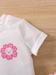 少女白色卡通標語可愛簡約基本款常規袖圓領T恤夏季 - 白色 - 查看 3