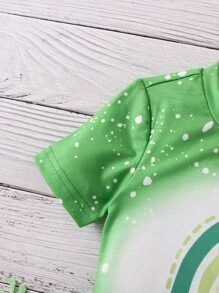 Toddler Girls Slogan & Rainbow Print Tee - Green - View 4