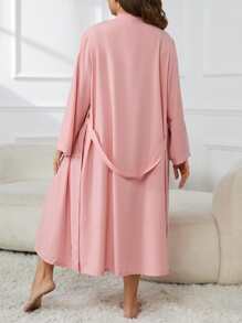 Bata con cinturón unicolor sin ropa interior - Rosa - Ver 2