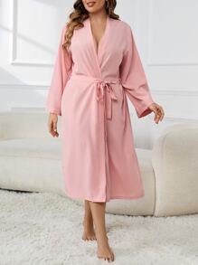 Bata con cinturón unicolor sin ropa interior - Rosa - Ver 5