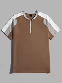 Manfinity Men Colour Block Raglan Sleeve Quarter Zip Polo Shirt - Brown - View 1
