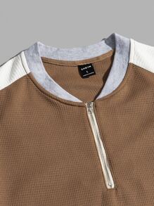 Manfinity Men Colour Block Raglan Sleeve Quarter Zip Polo Shirt - Brown - View 3