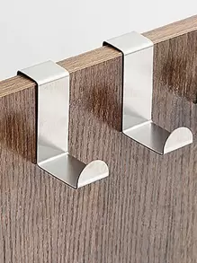 2pcs Cabinet Door Rear Hook,Stainless Steel Reversible Over Door Cabinet Drawer Hook,Office Kitchen Towel Coat Hooks Rack - Silver - View 6