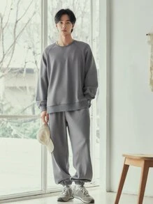 DAZY Hombres Pantalones deportivos con sudadera de manga raglán - Gris Oscuro - Ver 1