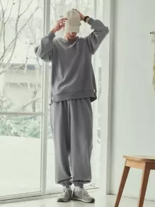 DAZY Hombres Pantalones deportivos con sudadera de manga raglán - Gris Oscuro - Ver 2