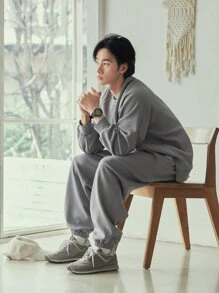 DAZY Hombres Pantalones deportivos con sudadera de manga raglán - Gris Oscuro - Ver 8