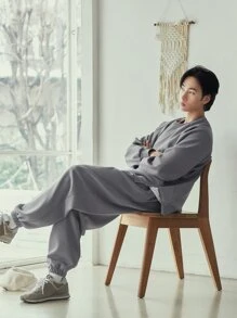 DAZY Hombres Pantalones deportivos con sudadera de manga raglán - Gris Oscuro - Ver 9