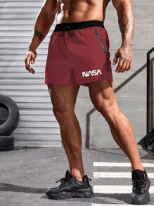 Manfinity Sport Corelite Men Letter Graphic Drawstring Waist Sports Shorts - Burgundy - View 4
