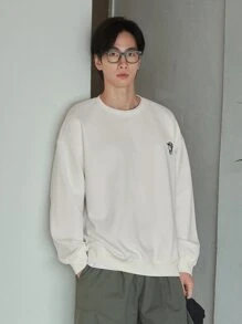 DAZY Men Figure Embroidery Drop Shoulder Pullover - White - View 2