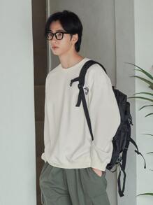 DAZY Men Figure Embroidery Drop Shoulder Pullover - White - View 7