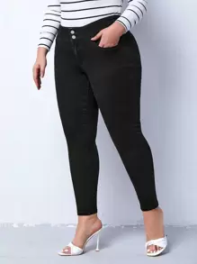 Plus High Waist Skinny Jeans - Black - View 5