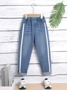 Boys Contrast Tape Jeans - Medium Wash - View 1