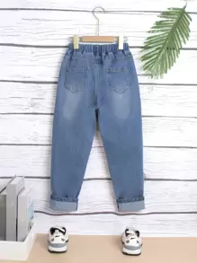 Boys Contrast Tape Jeans - Medium Wash - View 2