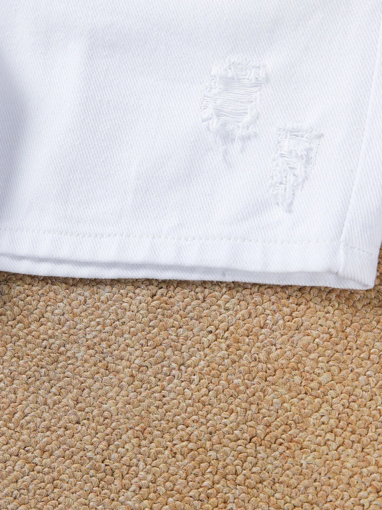 Chicos Shorts desgarro con bolsillo oblicuo unicolor - Blanco - Añade 3