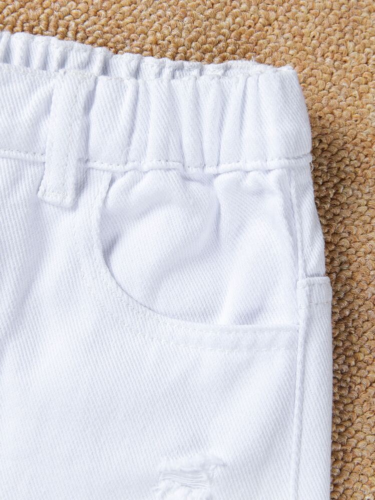 Chicos Shorts desgarro con bolsillo oblicuo unicolor - Blanco - Añade 4