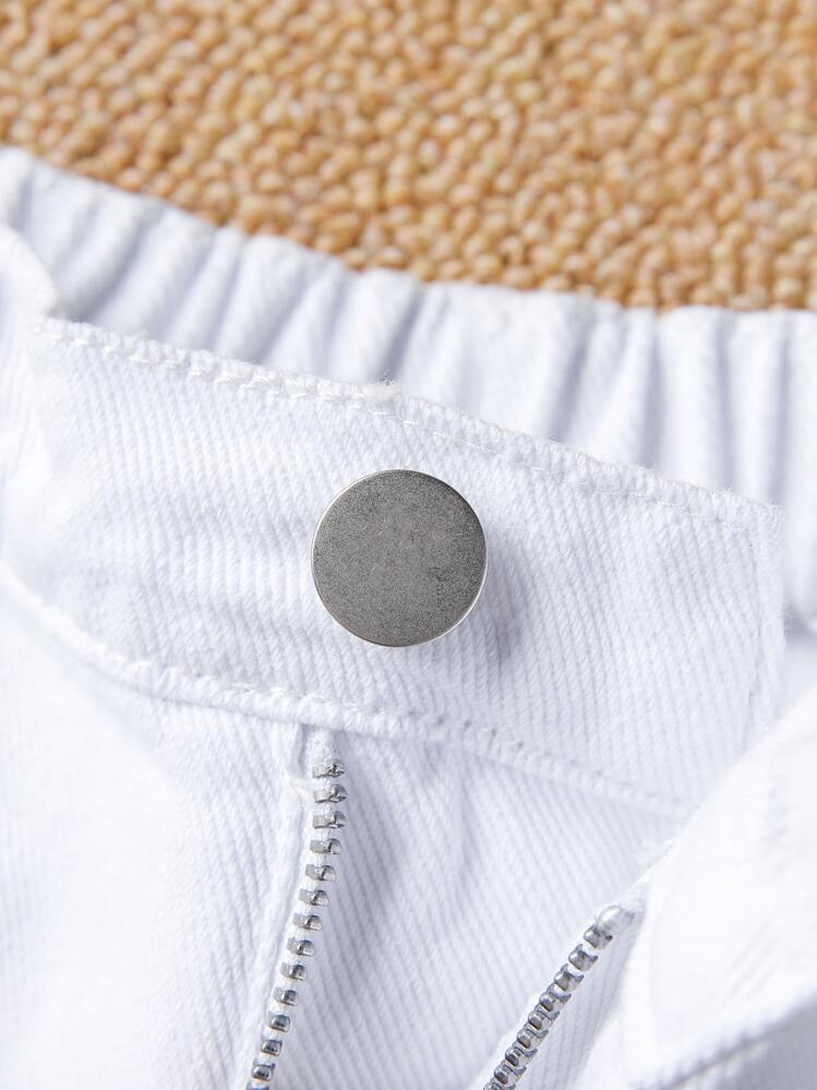 Chicos Shorts desgarro con bolsillo oblicuo unicolor - Blanco - Añade 5