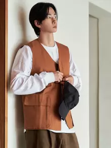 DAZY Men Flap Pocket Vest Coat - Rust Brown - View 4