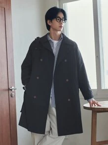 DAZY Men Double Breasted Trench Coat - Navy Blue - View 1