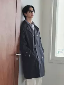 DAZY Men Double Breasted Trench Coat - Navy Blue - View 3