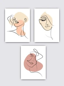 3pcs Abstract Figure Graphic Unframed Painting - Multicolor - View 3