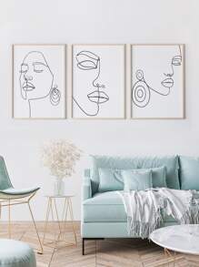 3入組抽象人物圖案無框畫 - 黑與白 - 查看 2