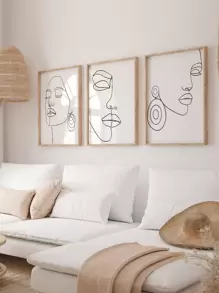 3入組抽象人物圖案無框畫 - 黑與白 - 查看 3