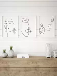 3入組抽象人物圖案無框畫 - 黑與白 - 查看 4