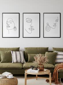 3入組抽象人物圖案無框畫 - 黑與白 - 查看 5