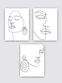 3入組抽象人物圖案無框畫 - 黑與白 - 查看 6