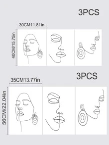 3入組抽象人物圖案無框畫 - 黑與白 - 查看 7