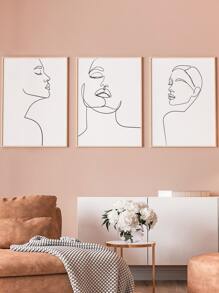 3pcs Abstract Figure Graphic Unframed Painting - Black and White - View 2