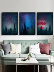 3入組樹圖案無框畫 - 彩色 - 查看 1