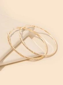 水鑽裝飾圓耳環 - 金黃色 - 查看 2