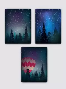 3入組樹圖案無框畫 - 彩色 - 查看 4