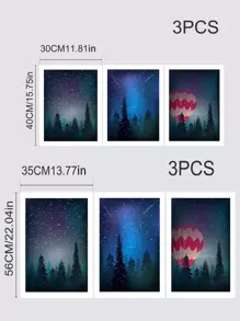 3入組樹圖案無框畫 - 彩色 - 查看 5