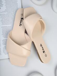 Sandalias planas con tira cruzada sin cordones minimalista - Beis - Ver 2