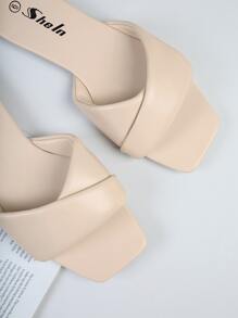 Sandalias planas con tira cruzada sin cordones minimalista - Beis - Ver 4