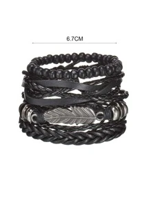 Hombres 4 piezas Pulsera con diseño de pluma - Negro - Ver 3