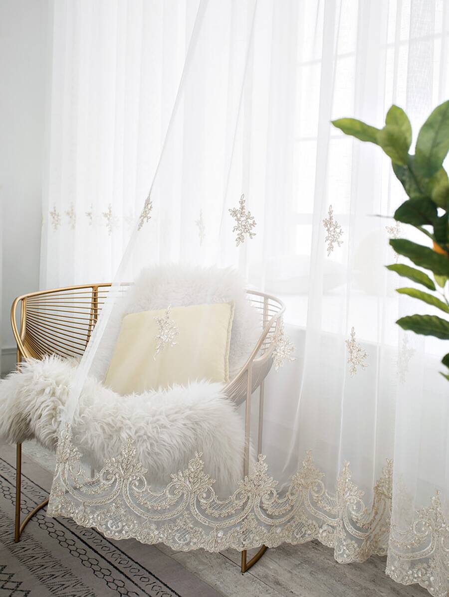 1pc White Diamond Shaped Embroidered Window Screen. Simple European-Style Square Sheer Curtain Made Of Polyester Fiber Material, Perfect For Decorating Windows And Doors In Living Room And Bedroom