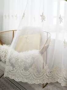 1pc White Diamond Shaped Embroidered Window Screen. Simple European-Style Square Sheer Curtain Made Of Polyester Fiber Material, Perfect For Decorating Windows And Doors In Living Room And Bedroom - White - View 9
