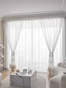 1pc White Diamond Shaped Embroidered Window Screen. Simple European-Style Square Sheer Curtain Made Of Polyester Fiber Material, Perfect For Decorating Windows And Doors In Living Room And Bedroom - White - View 4