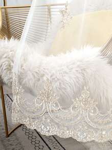 1pc White Diamond Shaped Embroidered Window Screen. Simple European-Style Square Sheer Curtain Made Of Polyester Fiber Material, Perfect For Decorating Windows And Doors In Living Room And Bedroom - White - View 7