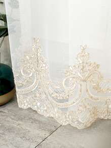 1pc White Diamond Shaped Embroidered Window Screen. Simple European-Style Square Sheer Curtain Made Of Polyester Fiber Material, Perfect For Decorating Windows And Doors In Living Room And Bedroom - White - View 8