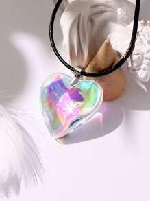Heart Charm Necklace - Multicolor - View 2