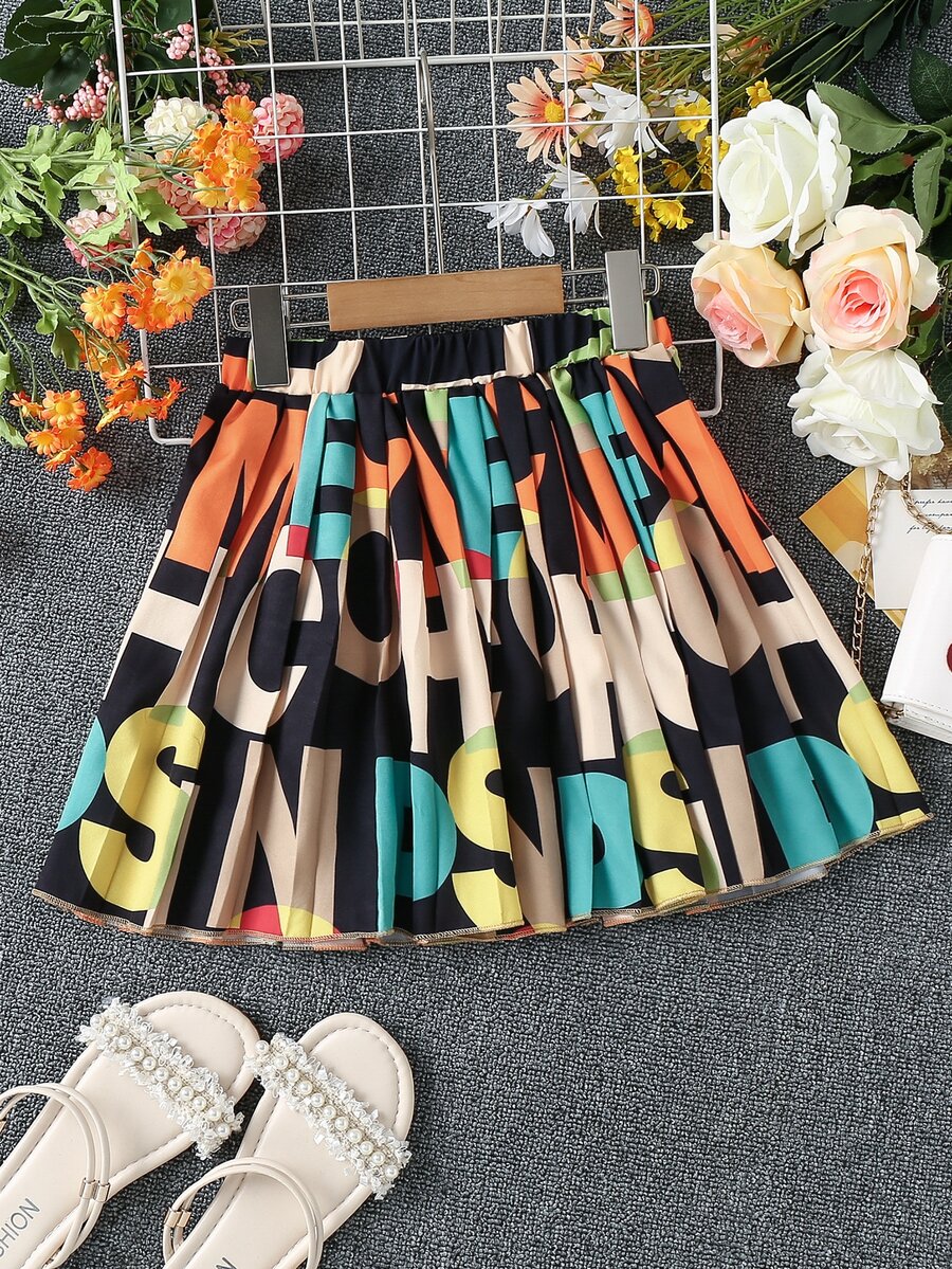 女孩字母圖案百褶半身裙