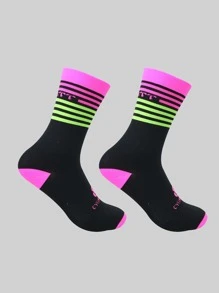 Sports Outdoor 1pair Striped Pattern Sports Crew Socks - Multicolor - View 3