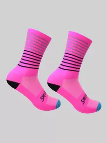 Sports Outdoor 1pair Striped & Letter Graphic Sports Crew Socks - Multicolor - View 4