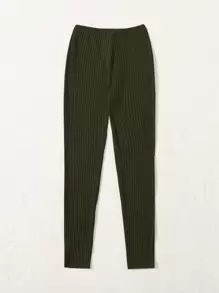 Muchica Knot Front Ribbed Knit Leggings - Army Green - View 2