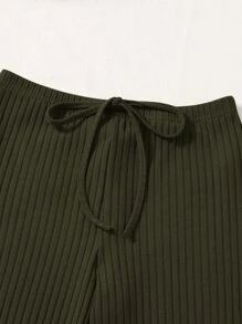 Muchica Knot Front Ribbed Knit Leggings - Army Green - View 4